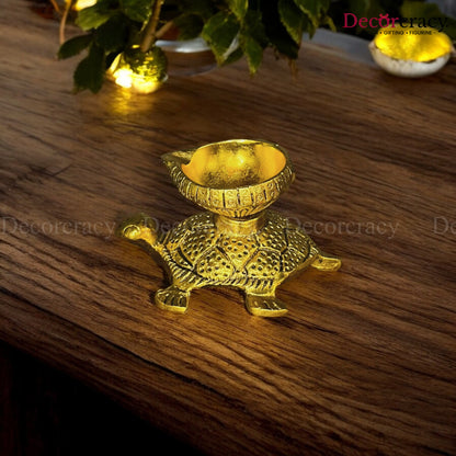 Turtle Aarti Diya for Mandir Kachua Deepak Metal golden