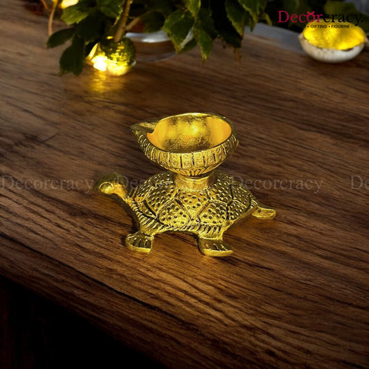 Turtle Aarti Diya for Mandir Kachua Deepak Metal golden