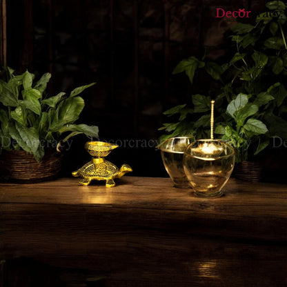 Turtle Aarti Diya for Mandir Kachua Deepak Metal golden