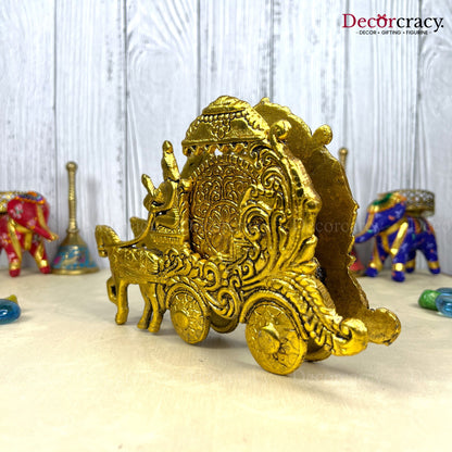Mahabharat Rath Coster Krishna Arjun Metal golden