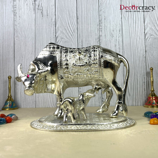 Kaamdhenu Guy Laxmi Ganesh incarved Metal silver Big