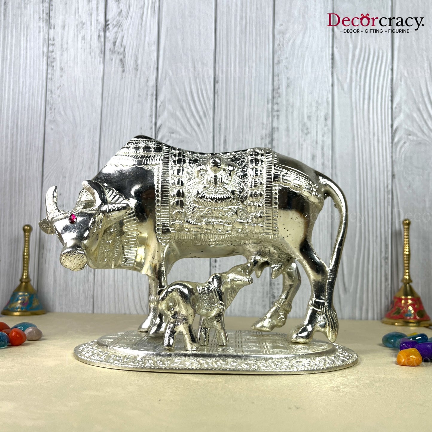 Kaamdhenu Guy Laxmi Ganesh incarved Metal silver Big