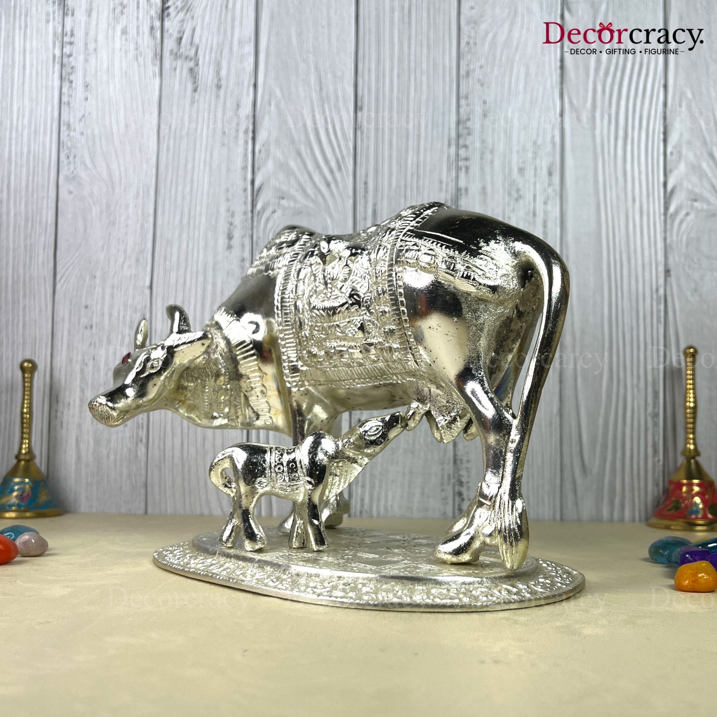 Kaamdhenu Guy Laxmi Ganesh incarved Metal silver Big