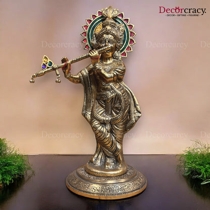 Shree Krishna with Bansuri Metal golden