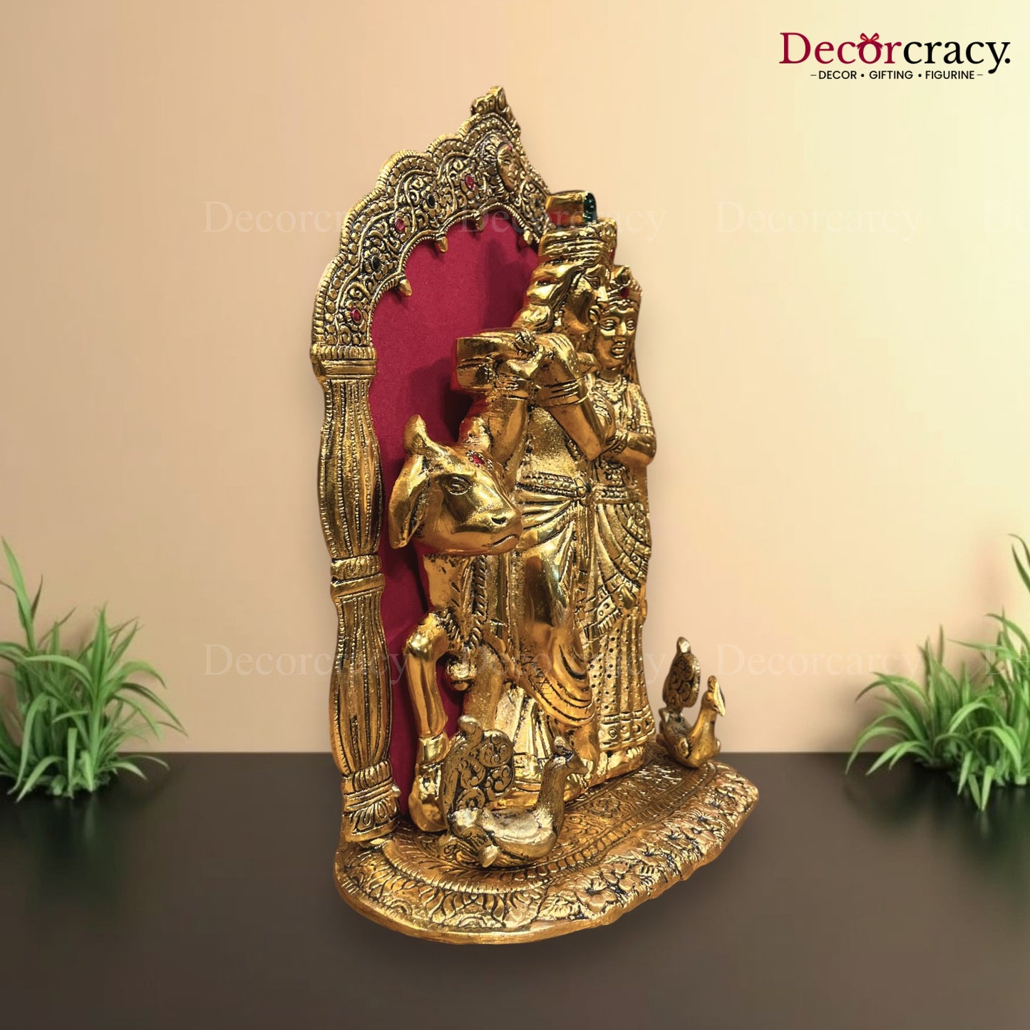 Shree Radha Krishna Cow Mehraab Metal golden