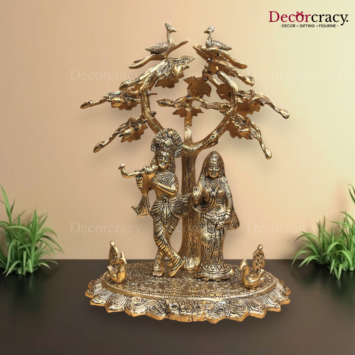 Shree Radha Krishna Tree Metal golden