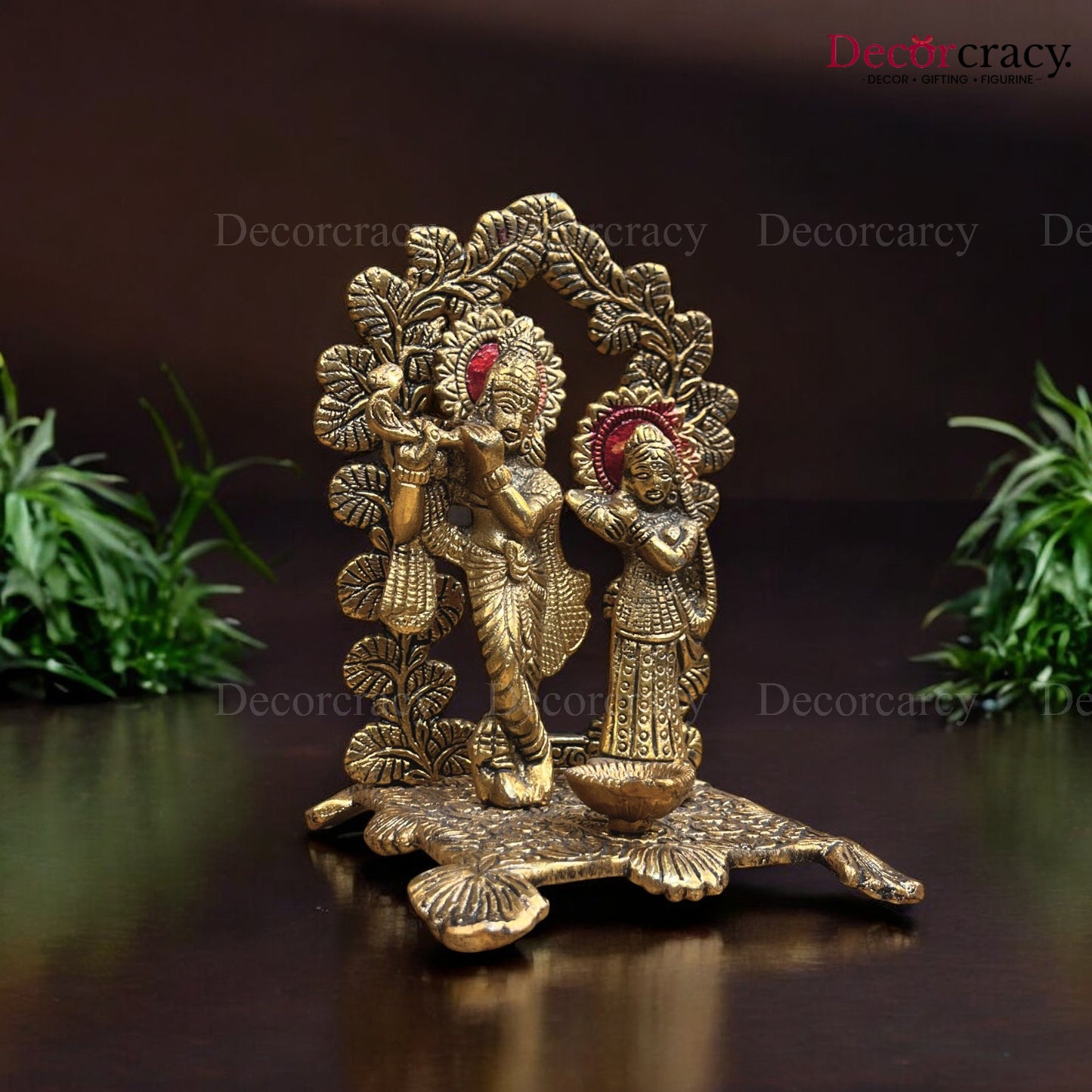 Shree Radha Krishna leaf Mehraab Deepak Metal golden