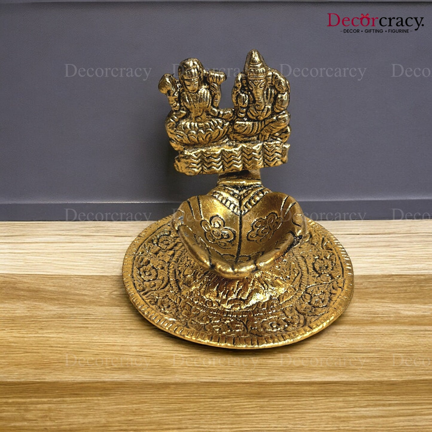 Lakshmi Ganesh Deepak Medium Metal golden