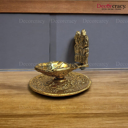 Lakshmi Ganesh Deepak Medium Metal golden