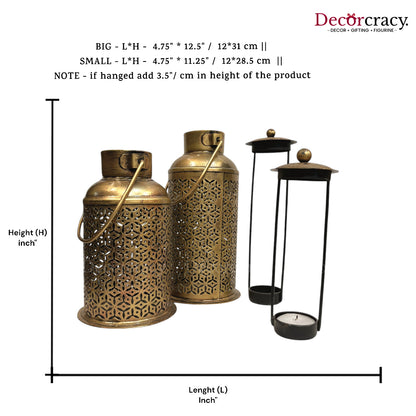 Dhoop Dhani Loban Incense Burner Iron Antique Golden Netted Design Tealight Candle Holder Stand Tribal Village Art Set