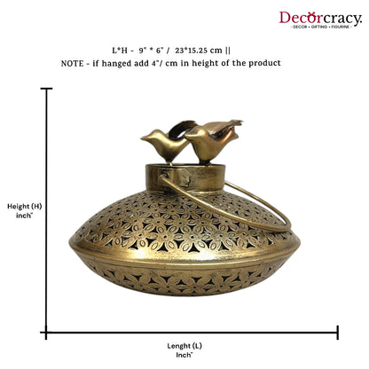 Bird Degchi Iron Antique Golden Netted Design Tealight Candle Holder Stand Tribal Village Art