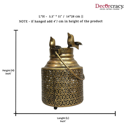Bird Pot Ketley design Iron Antique Golden Netted Design Tealight Candle Holder Stand Tribal Village Art