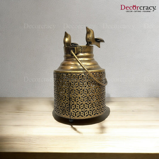 Bird Pot Ketley design Iron Antique Golden Netted Design Tealight Candle Holder Stand Tribal Village Art