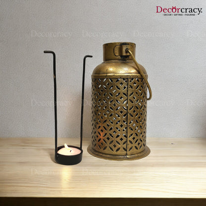 Pot Iron Antique Copper Netted Design Tealight Candle Holder Stand Tribal Village Art