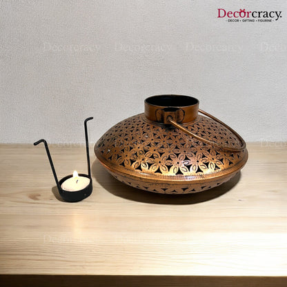 Degchi Iron Antique Copper Netted Design Tealight Candle Holder Stand Tribal Village Art