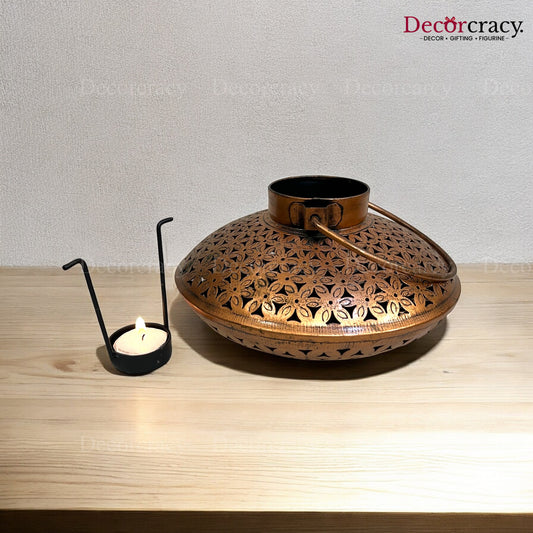 Degchi Iron Antique Copper Netted Design Tealight Candle Holder Stand Tribal Village Art
