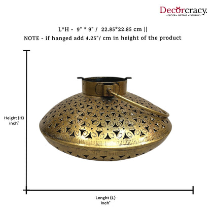 Degchi Iron Antique Golden Netted Design Tealight Candle Holder Stand Tribal Village Art