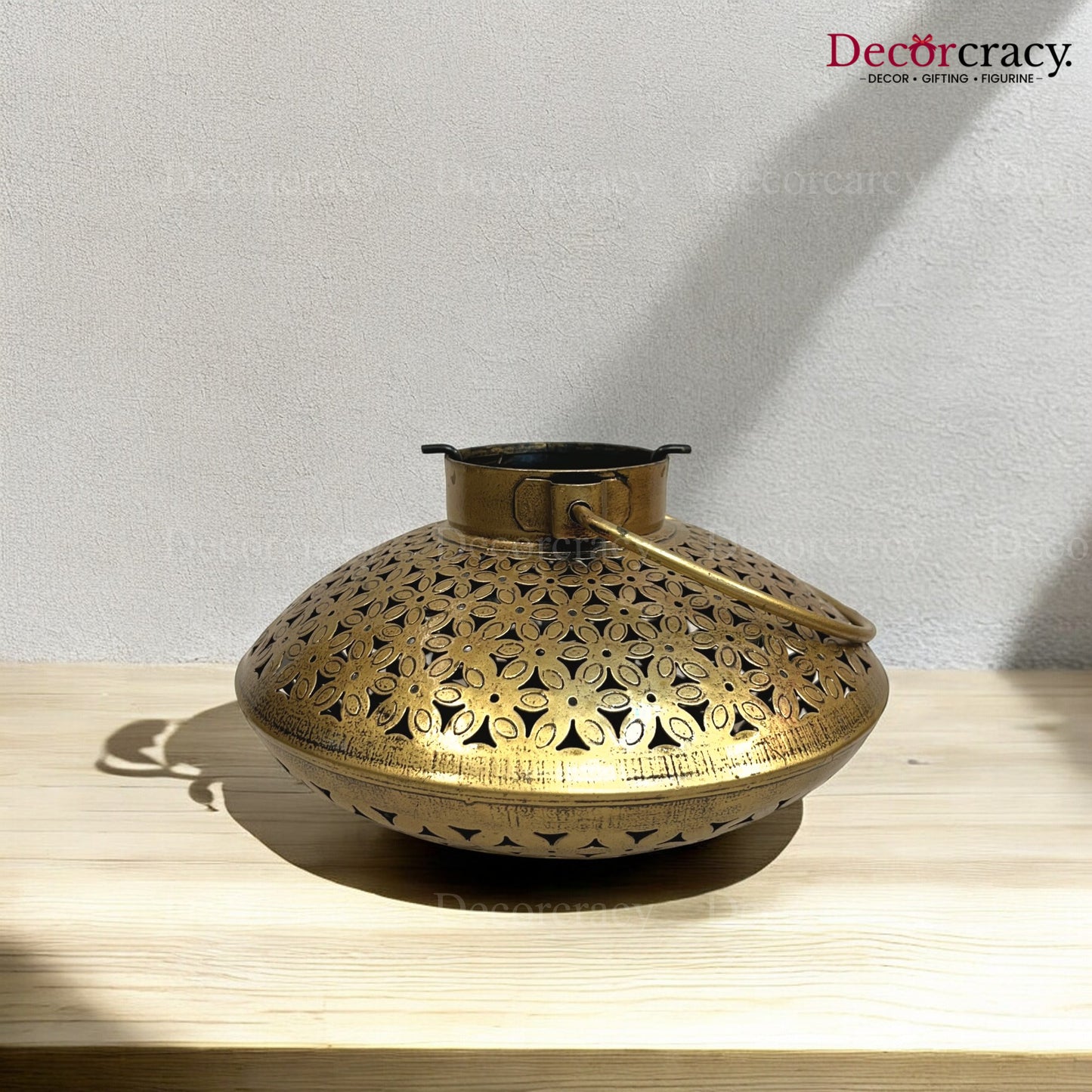 Degchi Iron Antique Golden Netted Design Tealight Candle Holder Stand Tribal Village Art