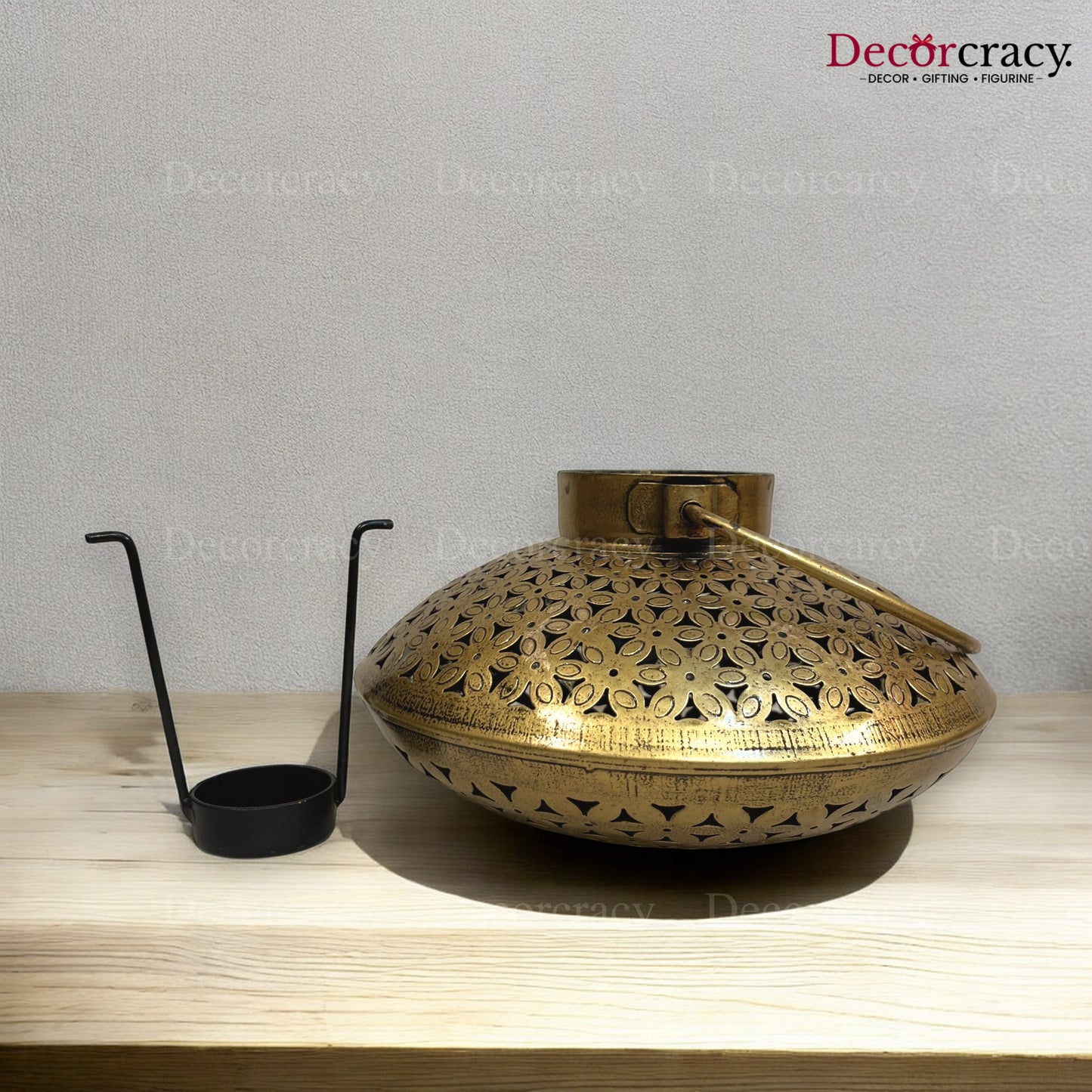 Degchi Iron Antique Golden Netted Design Tealight Candle Holder Stand Tribal Village Art