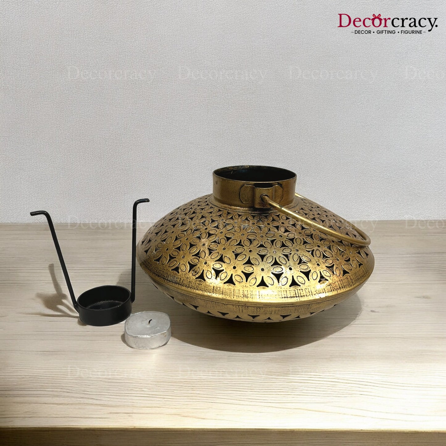 Degchi Iron Antique Golden Netted Design Tealight Candle Holder Stand Tribal Village Art