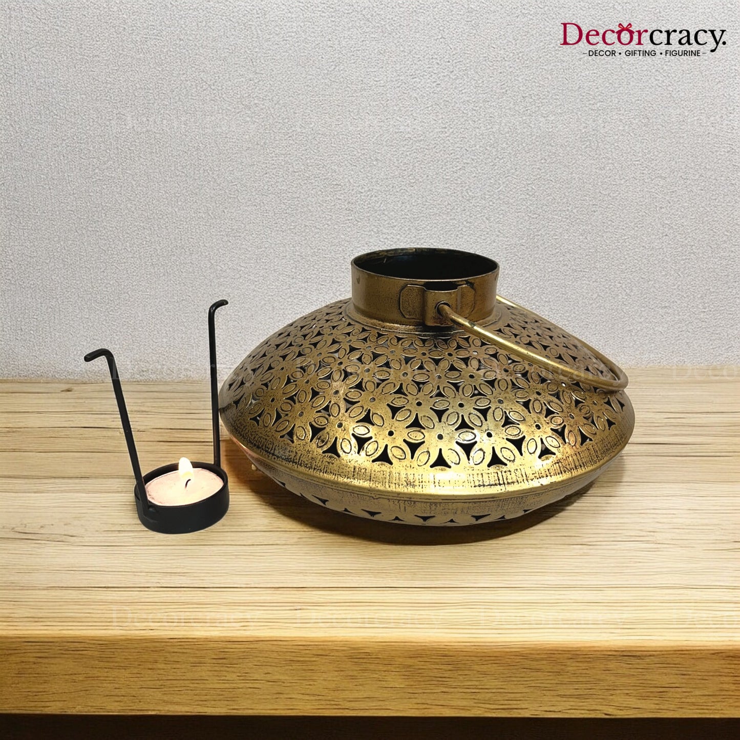 Degchi Iron Antique Golden Netted Design Tealight Candle Holder Stand Tribal Village Art