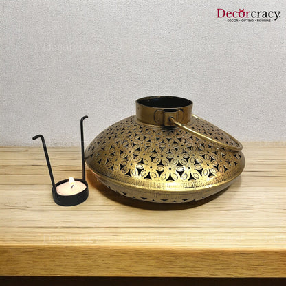 Degchi Iron Antique Golden Netted Design Tealight Candle Holder Stand Tribal Village Art
