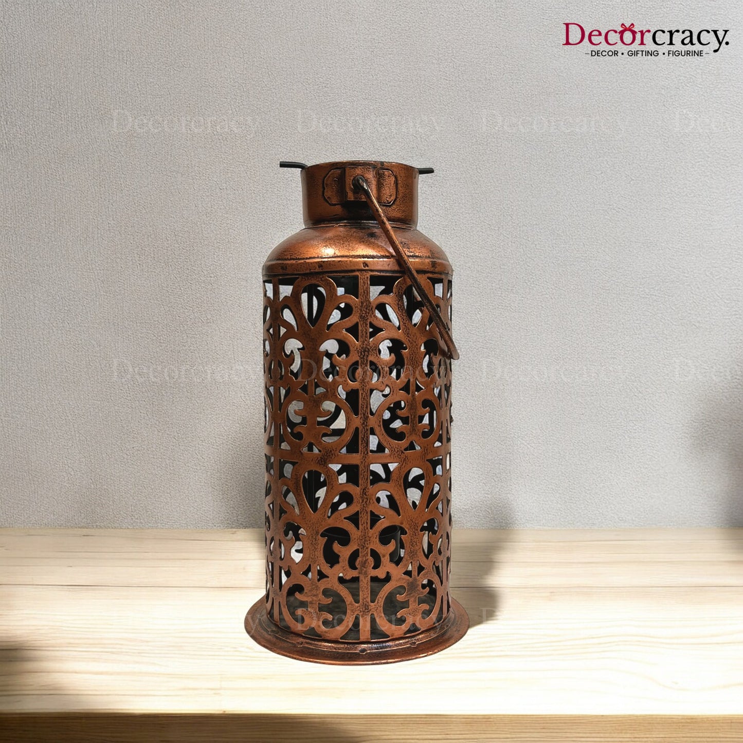 Lantern Iron Antique Copper Netted Design Tealight Candle Holder Stand Tribal Village Art