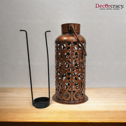 Lantern Iron Antique Copper Netted Design Tealight Candle Holder Stand Tribal Village Art