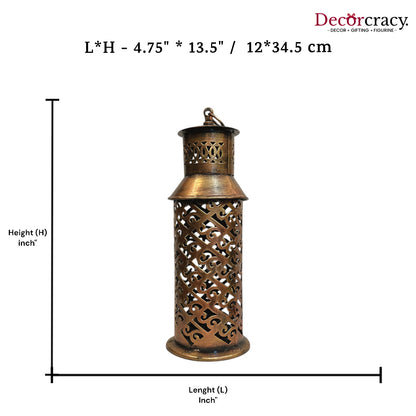 Lantern Covered Iron Antique Copper Netted Design Tealight Candle Holder Stand Tribal Village Art