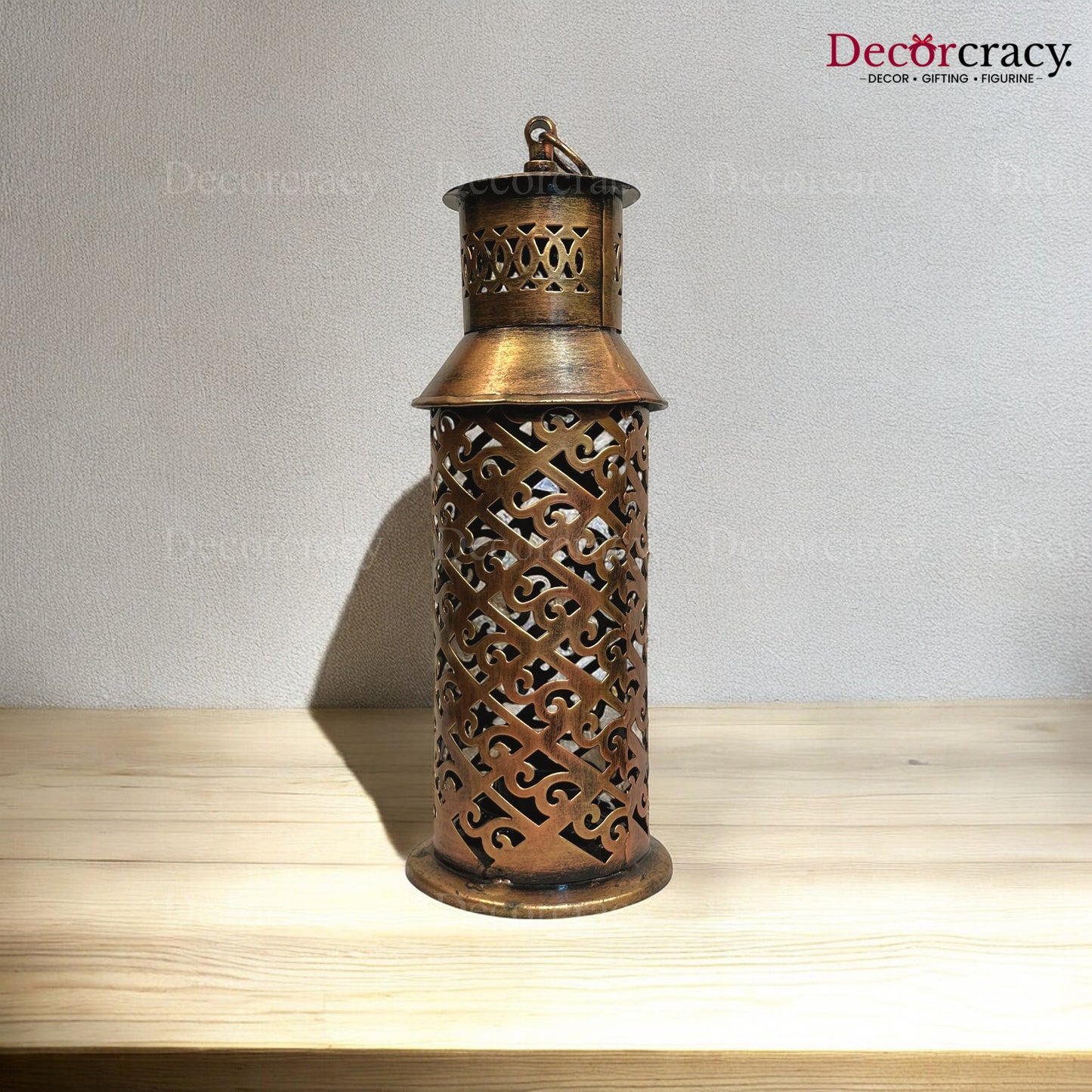 Lantern Covered Iron Antique Copper Netted Design Tealight Candle Holder Stand Tribal Village Art