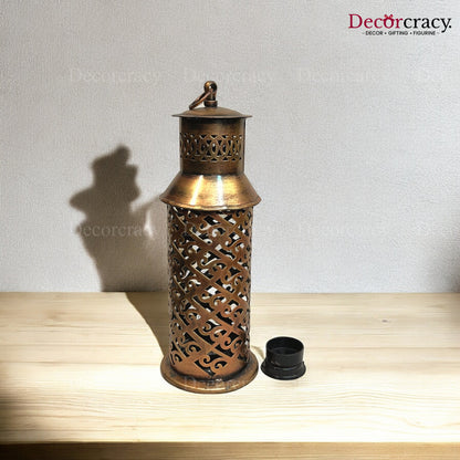 Lantern Covered Iron Antique Copper Netted Design Tealight Candle Holder Stand Tribal Village Art