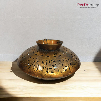 Degchi Iron Antique Golden Netted Design Tealight Candle Holder Stand Tribal Village Art
