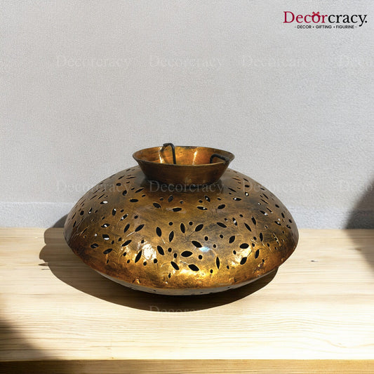 Degchi Iron Antique Golden Netted Design Tealight Candle Holder Stand Tribal Village Art