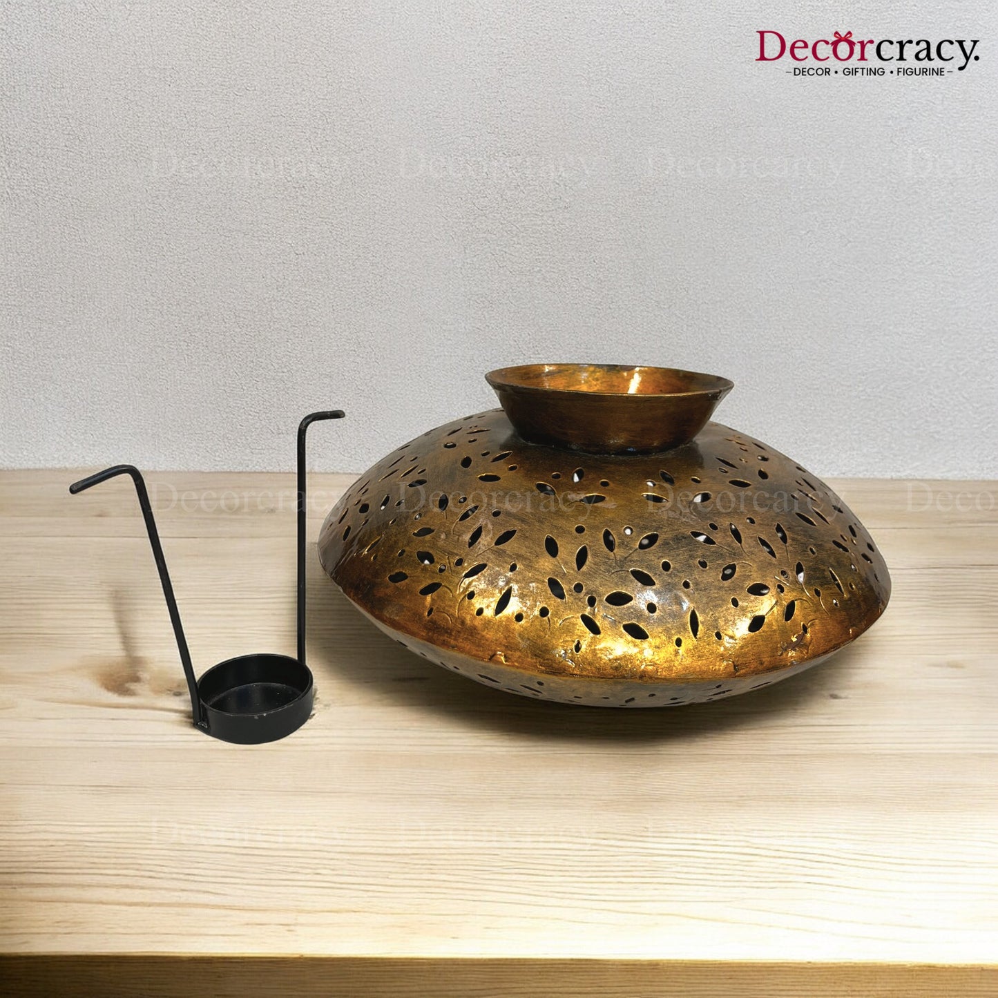 Degchi Iron Antique Golden Netted Design Tealight Candle Holder Stand Tribal Village Art