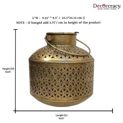 Pot Matka Iron Antique Golden Netted Design Tealight Candle Holder Stand Tribal Village Art