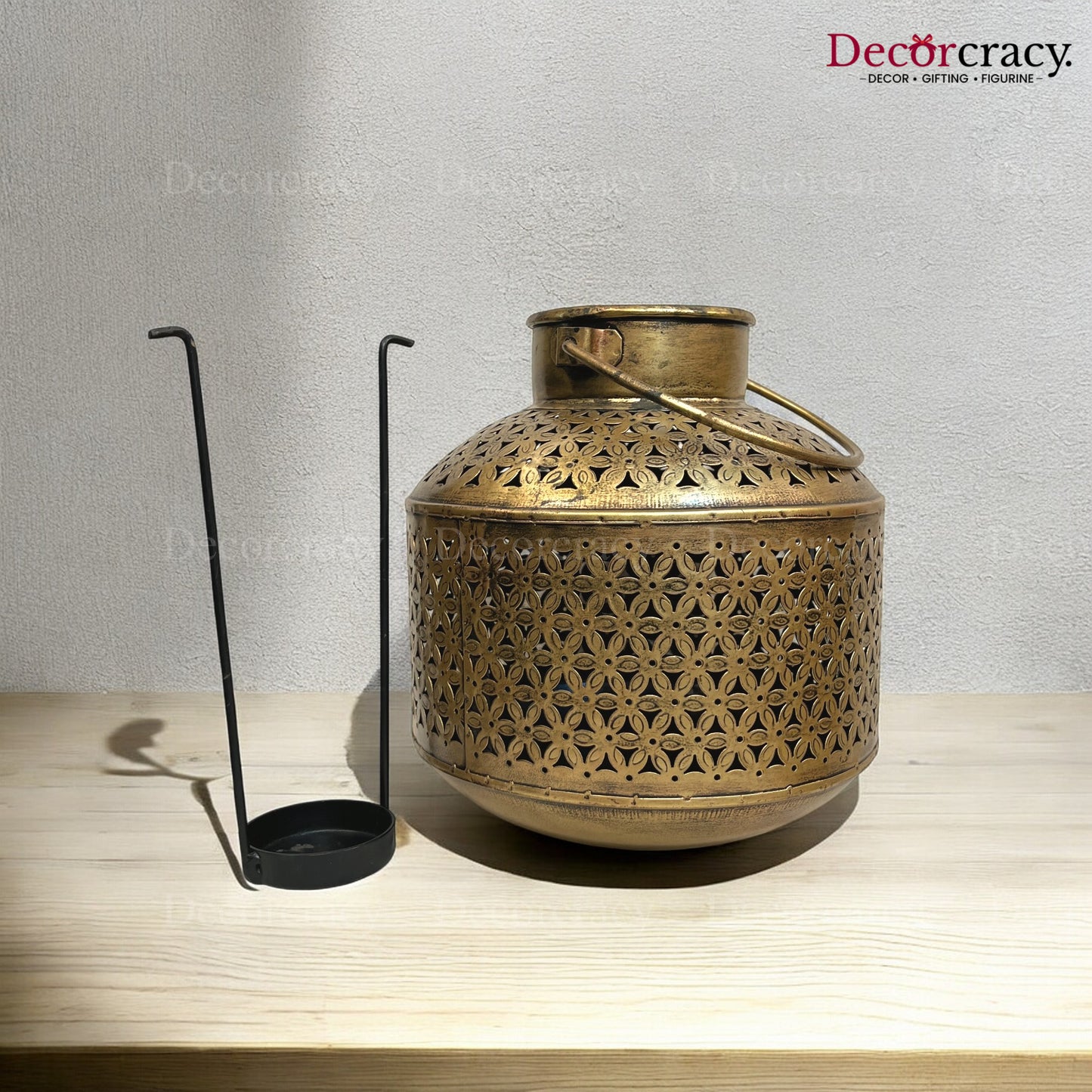 Pot Matka Iron Antique Golden Netted Design Tealight Candle Holder Stand Tribal Village Art