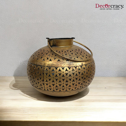 Matka Pot Iron Antique Golden Netted Design Tealight Candle Holder Stand Tribal Village Art