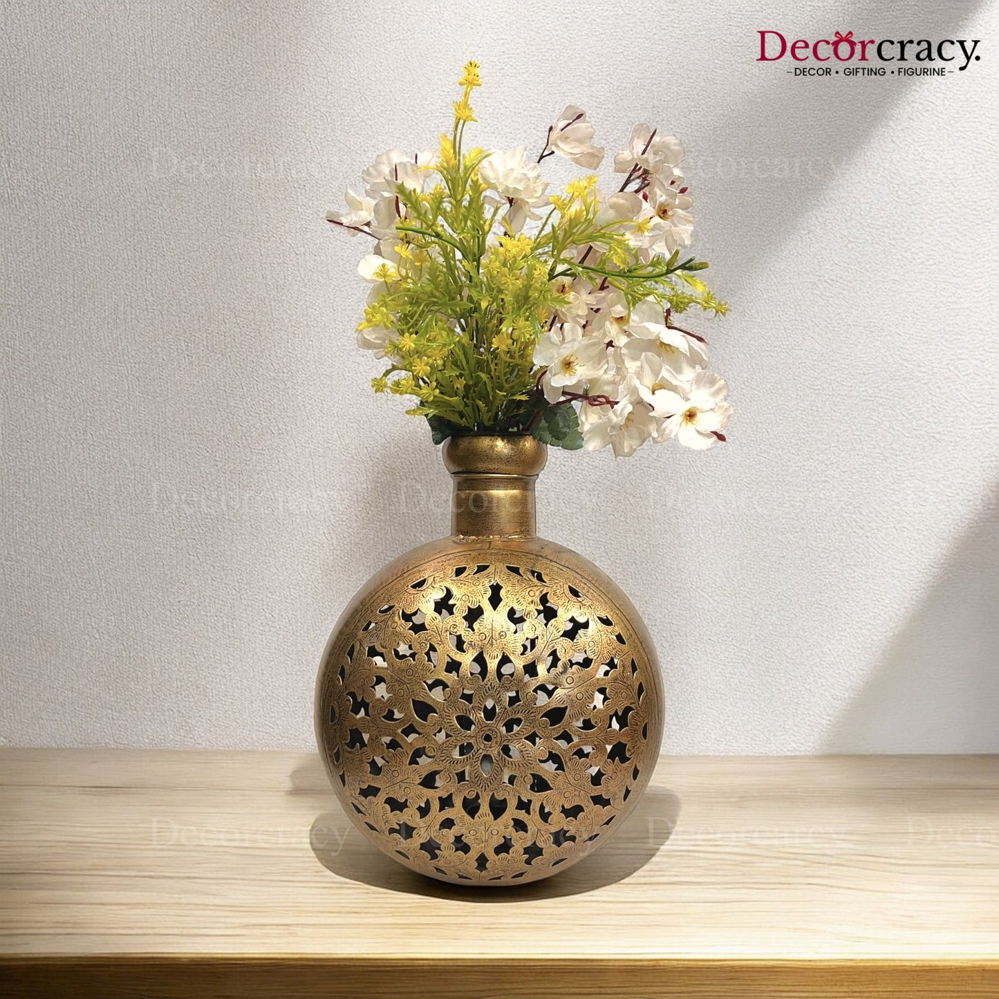 Matka Pot Iron Antique Golden Netted Design Tealight Candle Holder Flower Vase Stand Tribal Village Art