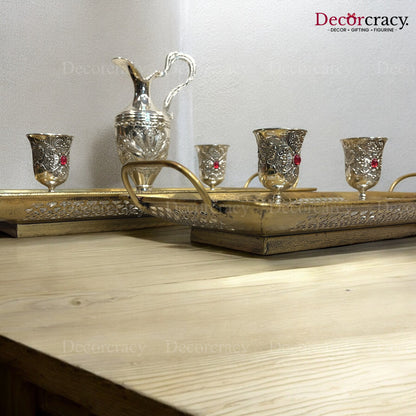 Serving Tray Rectangle set of 2 Iron Antique Golden Netted Design Tribal Village Art