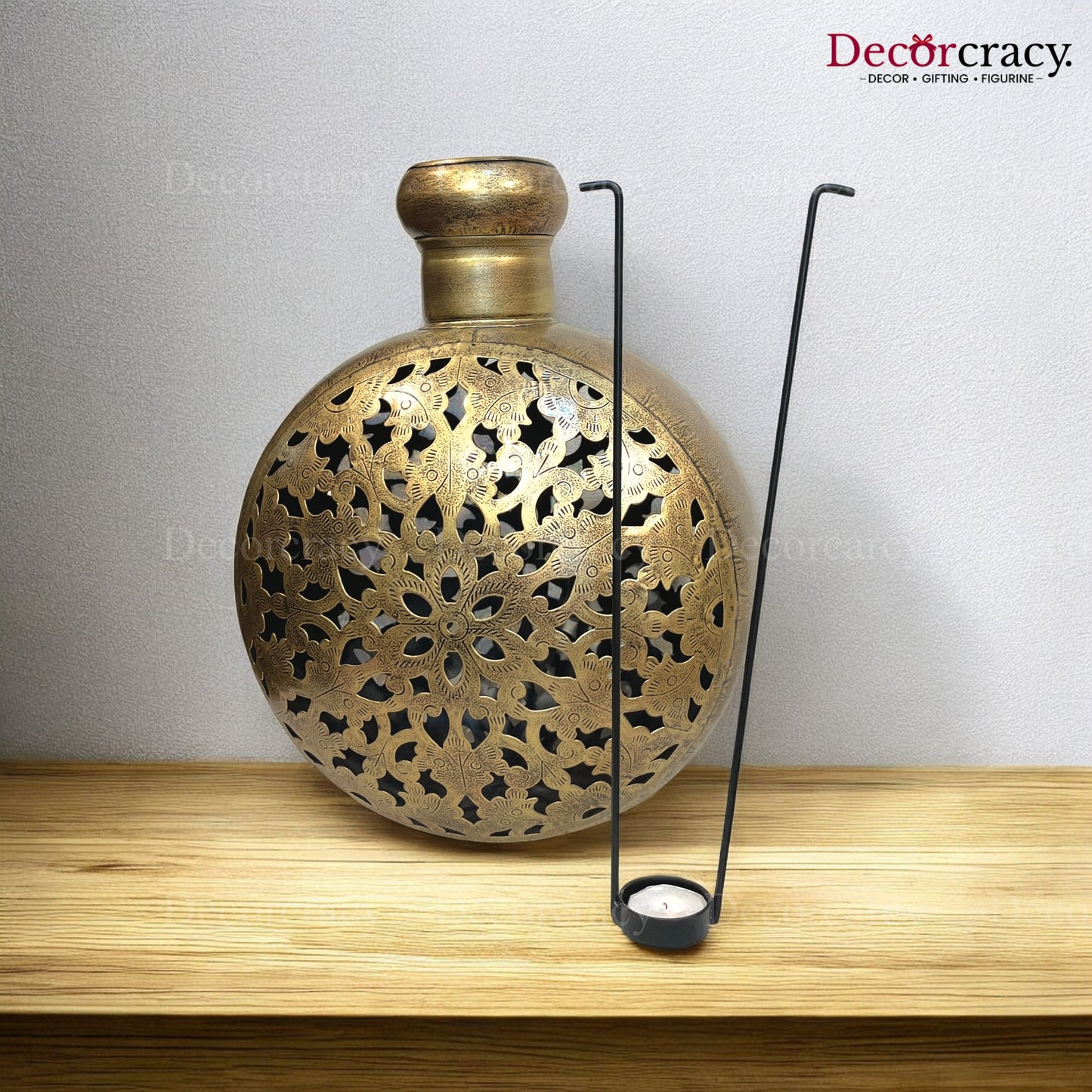 Matka Pot Iron Antique Golden Netted Design Tealight Candle Holder Flower Vase Stand Tribal Village Art