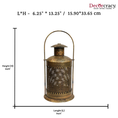 Lantern Iron Antique Golden Netted Design Tealight Candle Holder Stand Tribal Village Art