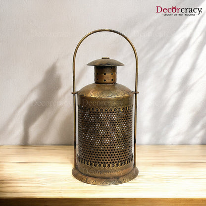 Lantern Iron Antique Golden Netted Design Tealight Candle Holder Stand Tribal Village Art
