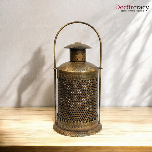 Lantern Iron Antique Golden Netted Design Tealight Candle Holder Stand Tribal Village Art