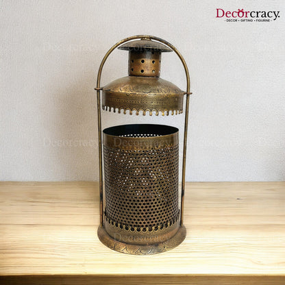 Lantern Iron Antique Golden Netted Design Tealight Candle Holder Stand Tribal Village Art
