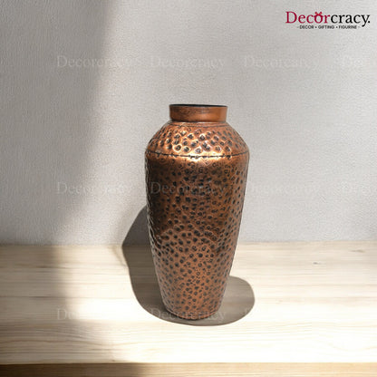 Flower Vase Metal Hammered Design Antique Copper Tribal Village Art