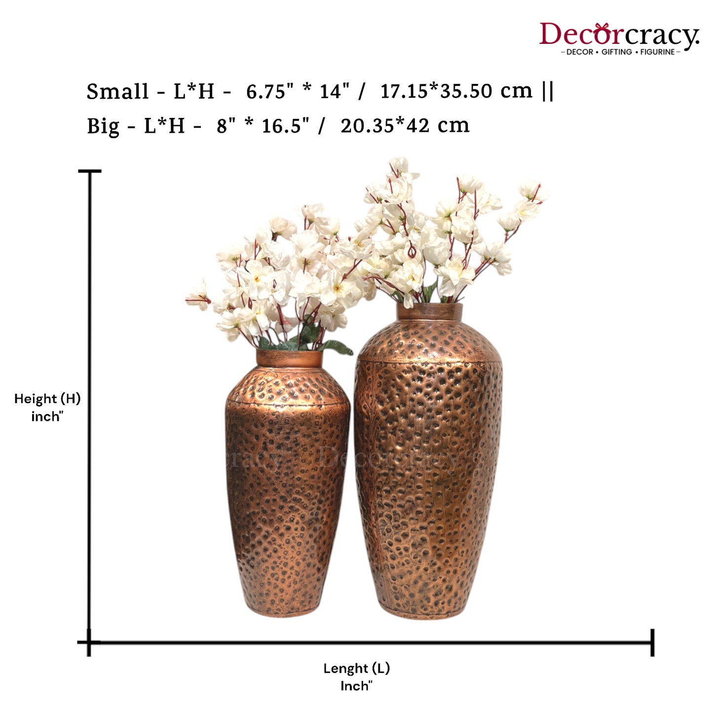 Flower Vase set of 2 Metal Hammered Design Antique Copper Tribal Village Art