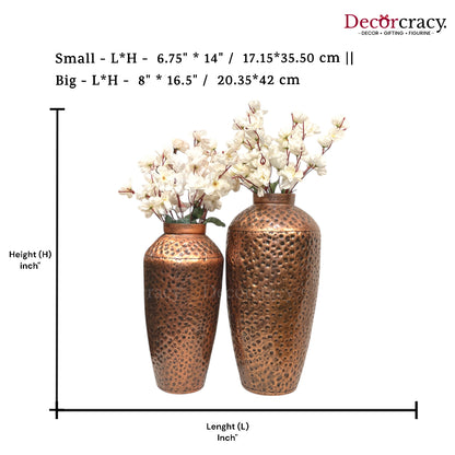 Flower Vase set of 2 Metal Hammered Design Antique Copper Tribal Village Art