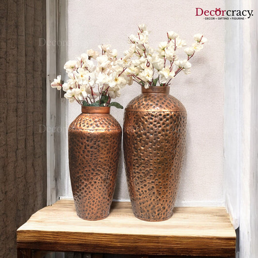 Flower Vase set of 2 Metal Hammered Design Antique Copper Tribal Village Art