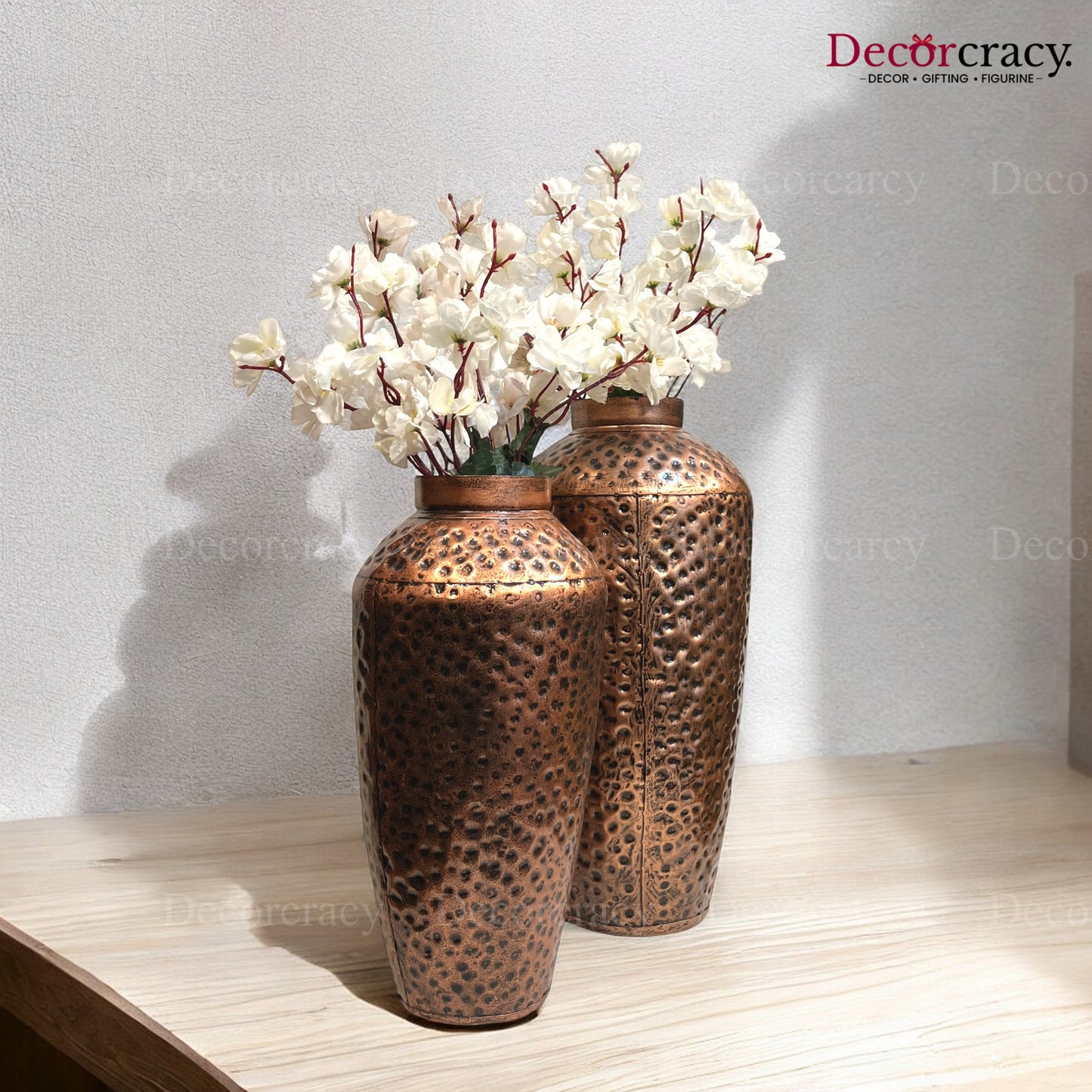 Flower Vase set of 2 Metal Hammered Design Antique Copper Tribal Village Art