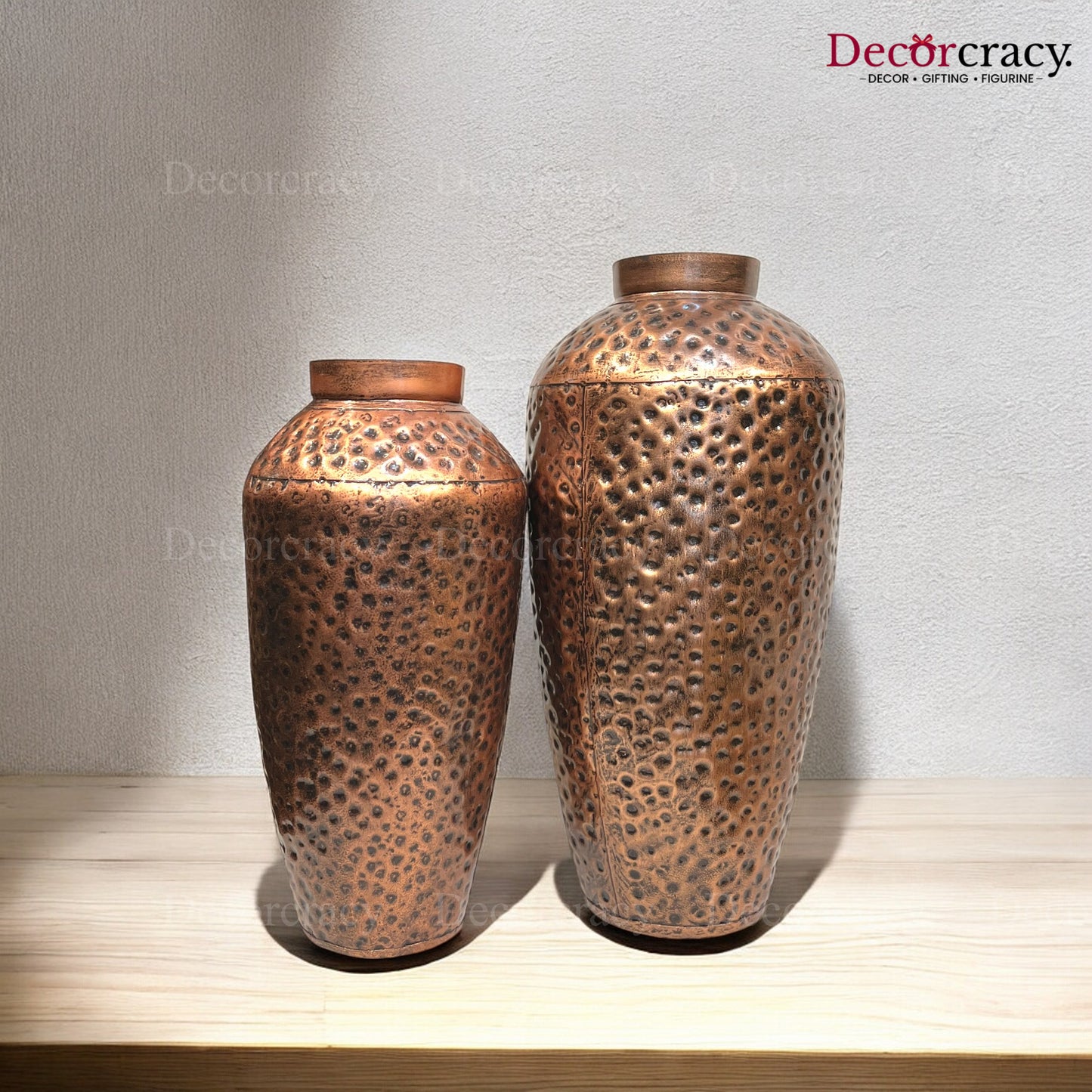 Flower Vase set of 2 Metal Hammered Design Antique Copper Tribal Village Art